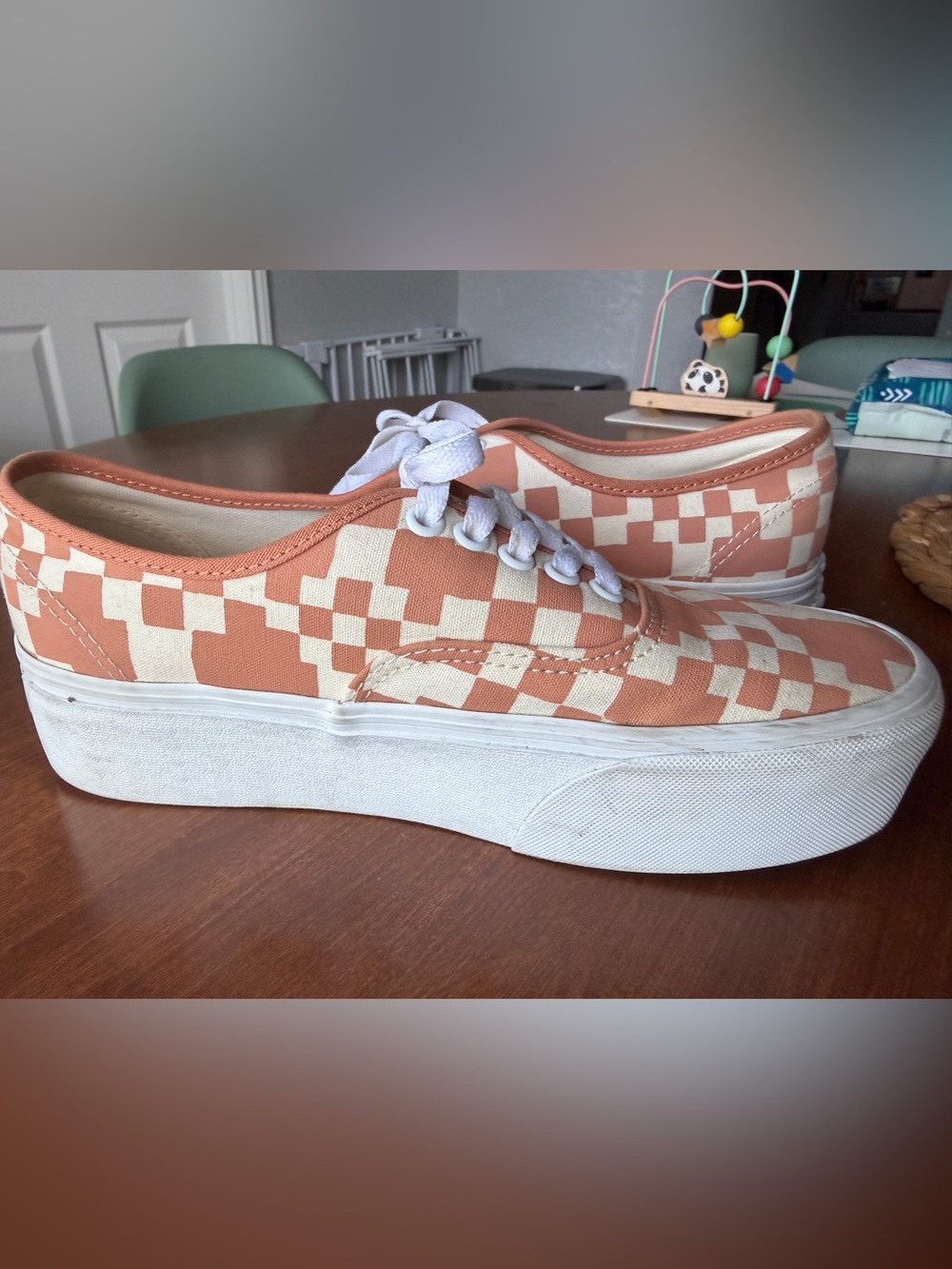 Vans Checkerboard Canvas Low Top Sneakers - Peach & White - Picture 5 of 8